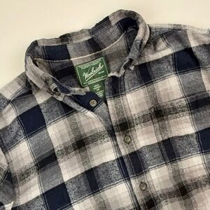 Woolrich‎ Mens Plaid Button Down Flannel Shirt Long Sleeve S/P Navy Gray
